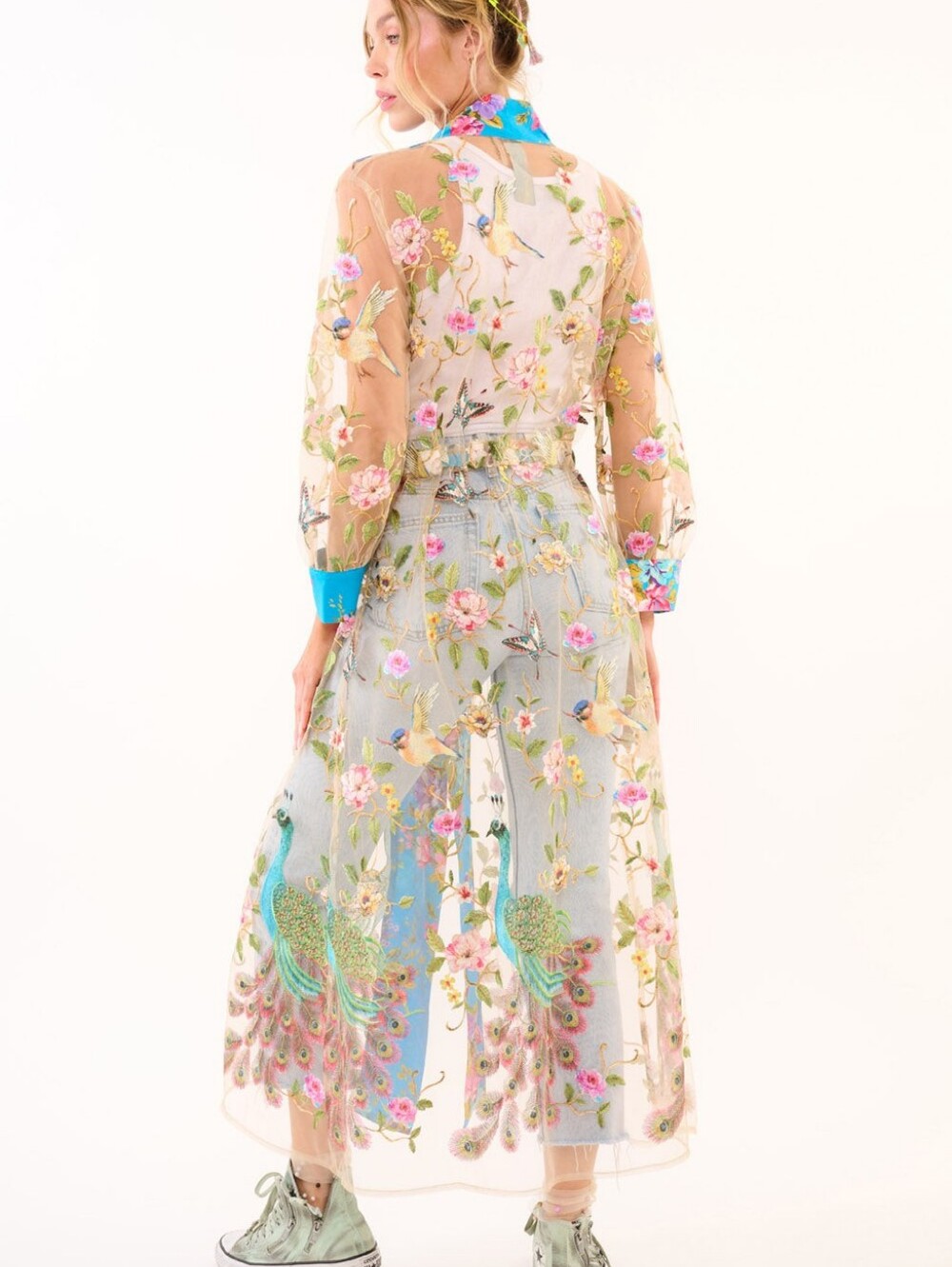 Aratta Garden Of Eden Embroidered Blue Floral Mesh Duster sz XL NWT - Picture 5 of 11